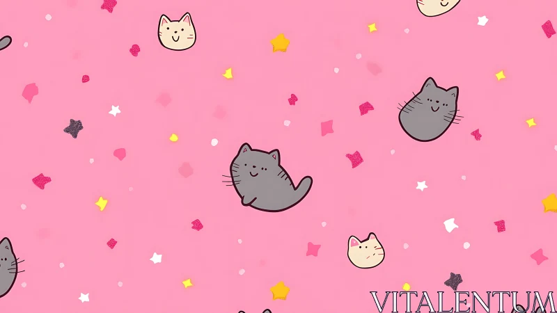 Playful Cats and Stars on Vibrant Pink Pattern.
