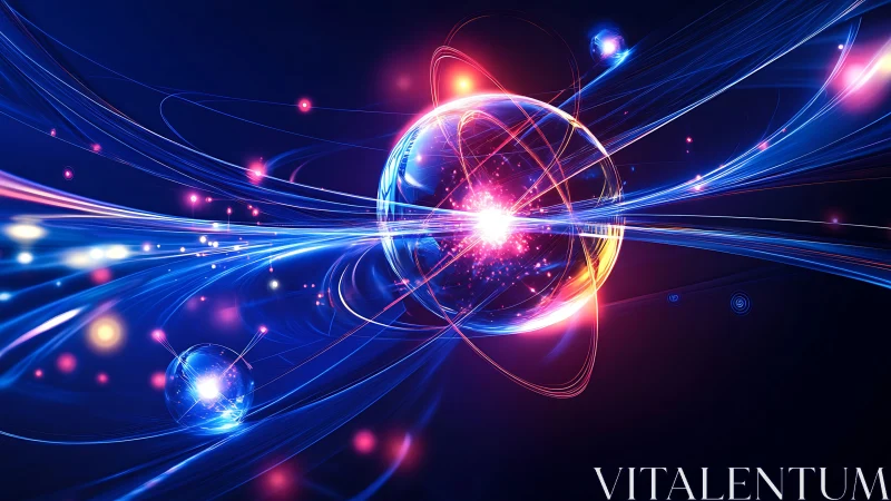 Glowing atomic core radiates neon energy in deep space.