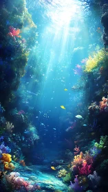 Sunlit coral canyon invites a gentle underwater daydream