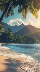 Tropical Paradise Beach Meets Majestic Mountain Vista