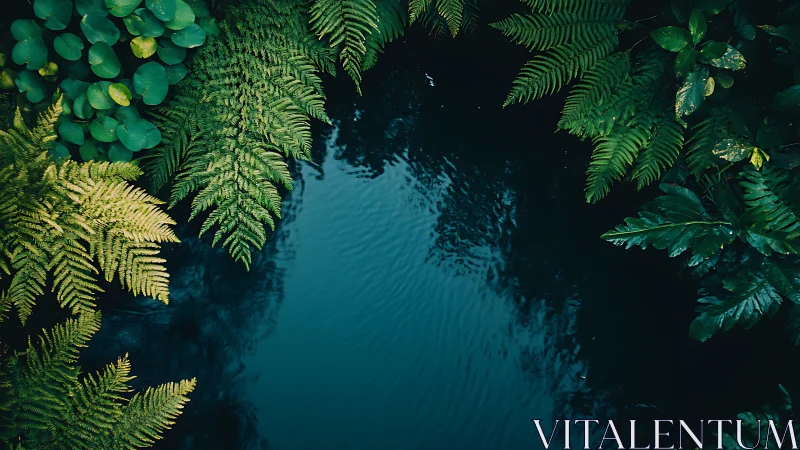 Aerial Forest Stream. Lush Canopy Frames Turquoise Water.