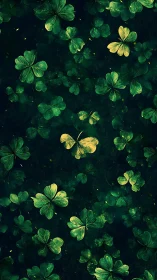 Emerald clover leaves form luminous floating forest pattern