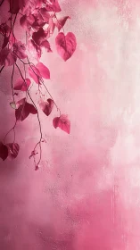 Pink vine leaves cascade against softly textured wall.