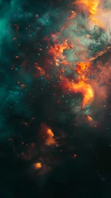 Cosmic Nebula Explosion Unfolds in Fiery Orange and Turquoise