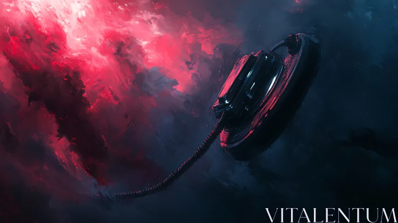 Orbital tether ring station against crimson nebular storm