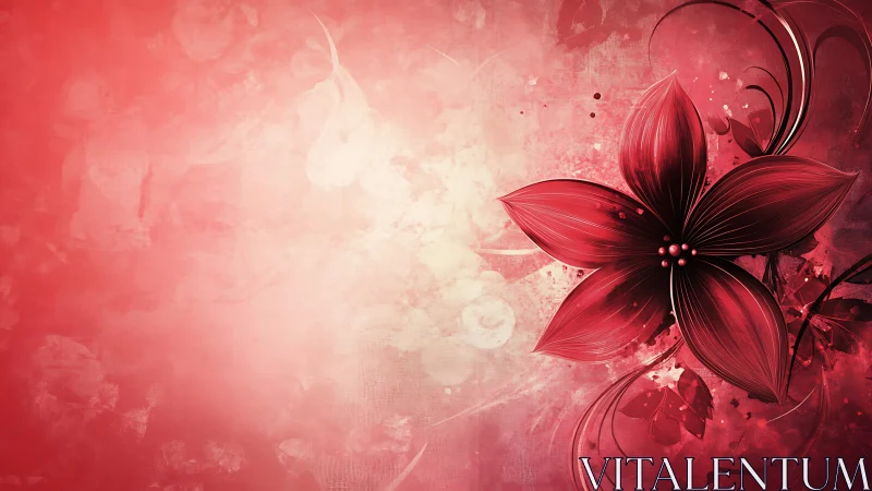Deep Crimson Floral Digital Composition with Gradient Atmospheric Effects