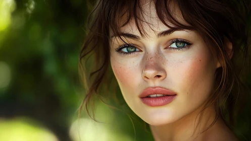 Digital portrait shows close-up of young woman with green eyes