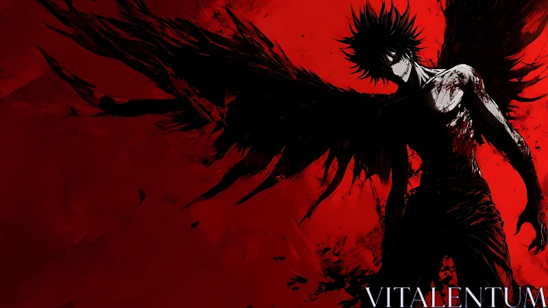 Nocturnal winged entity in high‑contrast anime silhouette frame.