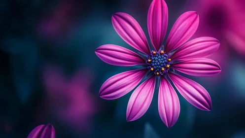 Vibrant Magenta Cosmos Flower with Luminous Center.