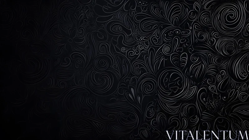 Elegant Black Embossed Floral Abstract Pattern Digital Art.