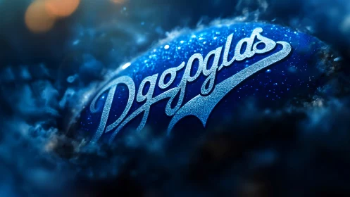 Glittering script logo emerging from cosmic blue mist.