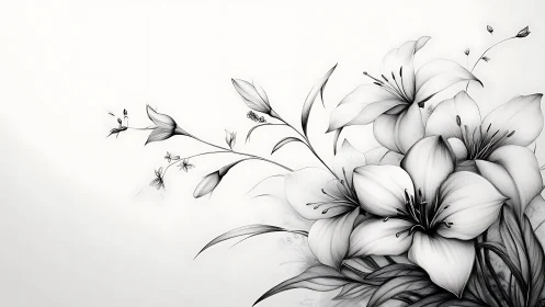Delicate Lilies: A Monochromatic Study in Botanical Grace.