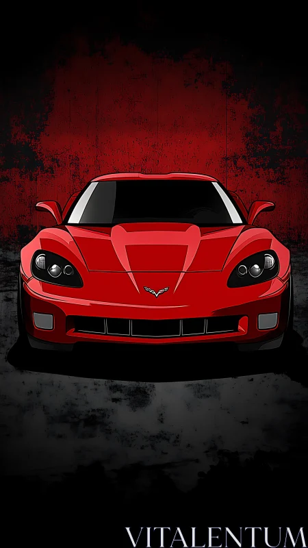 Front elevation red sports coupé on grunge red black backdrop