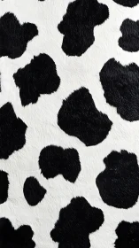 Black and white spotted cowhide fur texture closeup pattern.