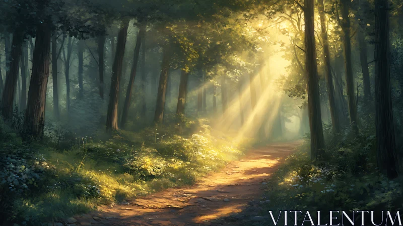 Volumetric Light Diffusion Through Arboreal Canopy Path.