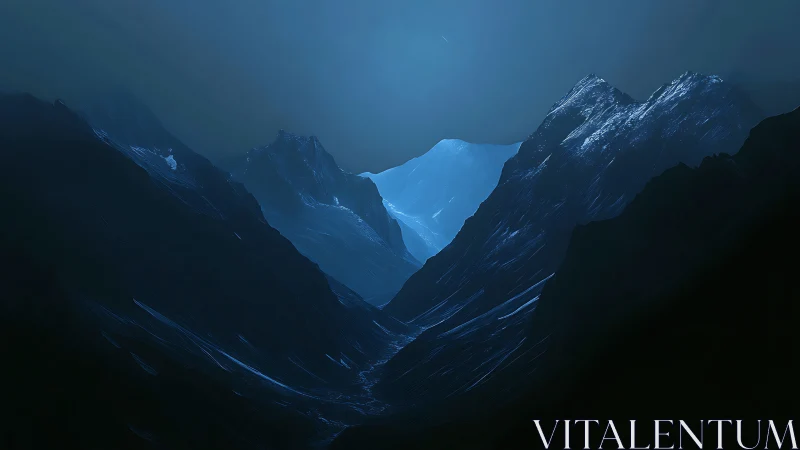 Nocturnal glacial corridor in high-altitude alpine basin.
