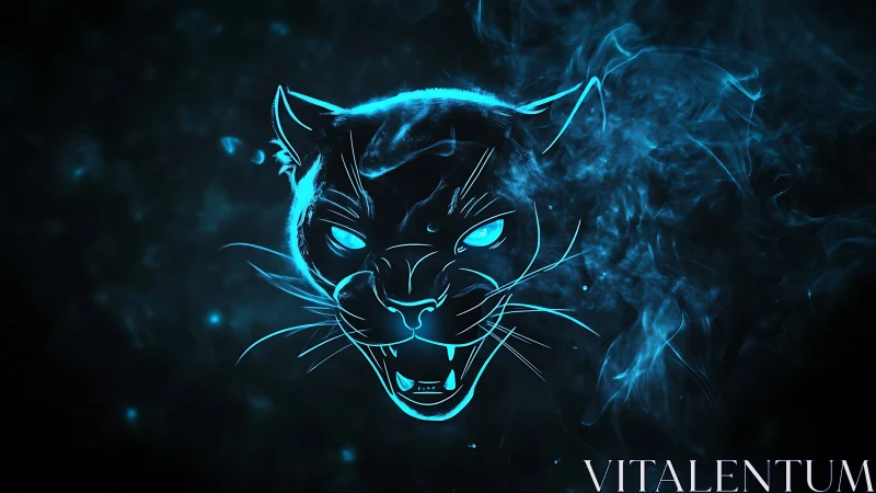 Neon Panther Head with Glowing Cyan Aura