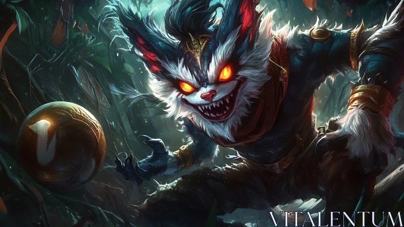 Ferocious fox warrior lunges through glowing enchanted jungle