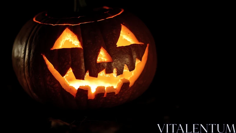 Grinning jack o’ lantern blazing mischief in velvet dark.