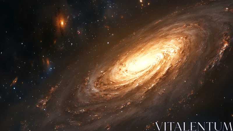Golden spiral galaxy swirling through quiet starlit space.