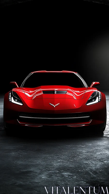 Front-lit red sports coupe in low-key studio with gloss finish