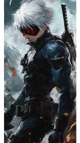 Silver phantom operative stalks through stormlit battlefield.