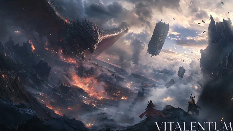 Colossal obsidian dragon assaults fragmented sky citadels