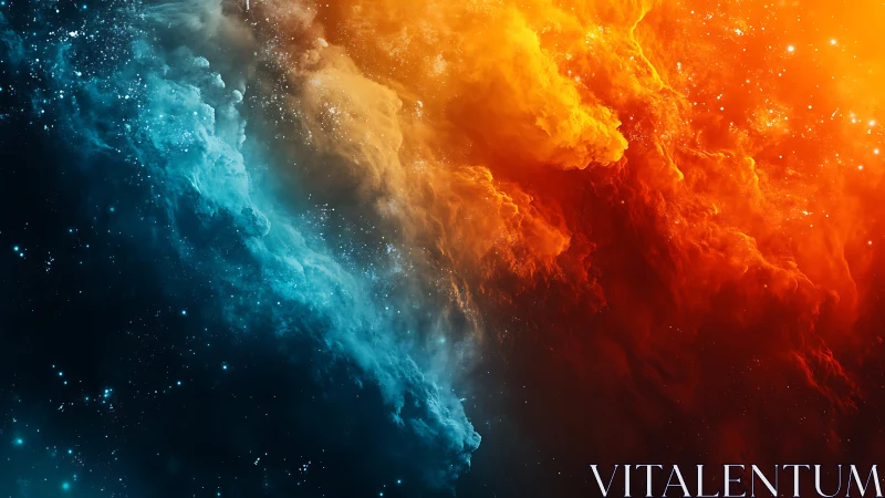 Dual colored cosmic nebula with contrasting gas clouds.