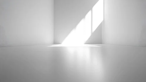 Sunlight enters a white empty room and forms an angled beam