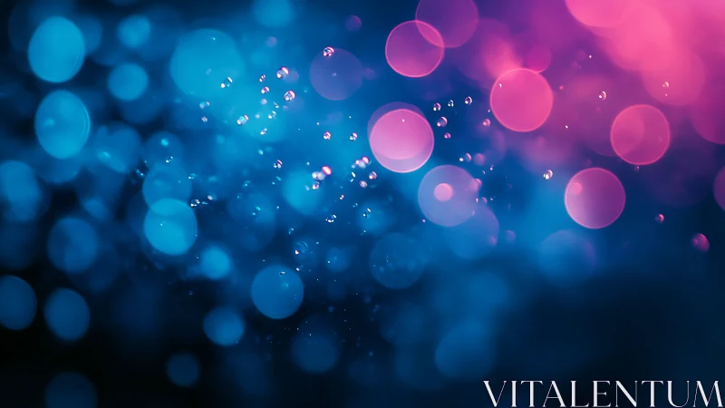 Neon blue and magenta bokeh spheres in abstract depth field.