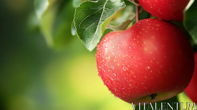 High-saturation macro study of dew-covered ripe red orchard apple