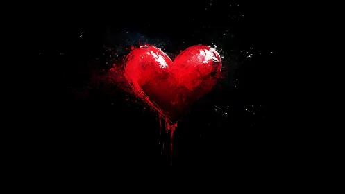 Crimson Heart Shattered Against Darkness with Particle Dissolution Effect.