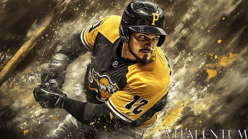 Dynamic baseball batter rendered with motion-blur particle streaks