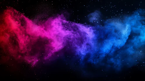 Vibrant magenta and blue nebula cloud drifts through space