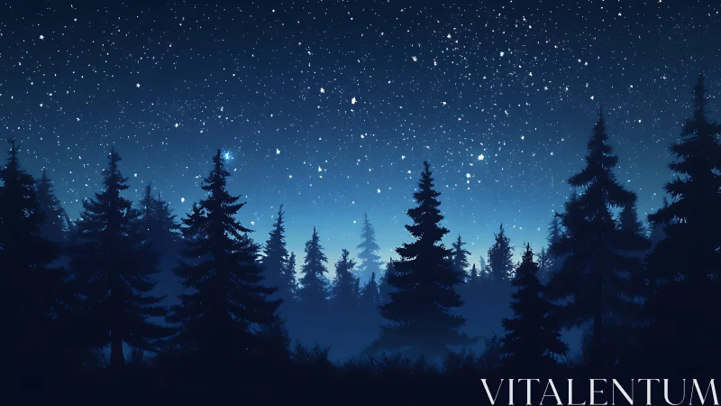 Starlit Forest: Silhouetted Pines Beneath Night Sky