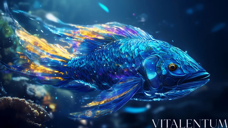 Luminous cybernetic reef fish rendered in dynamic neon hues.
