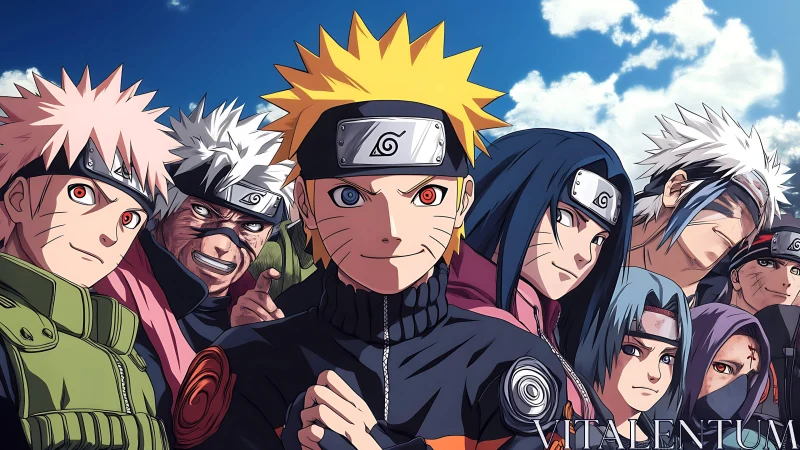 Bright ninja squad stands united under a bold blue sky