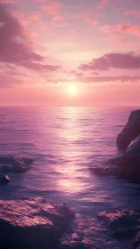 Soft pink seascape sunset where quiet waves catch light.