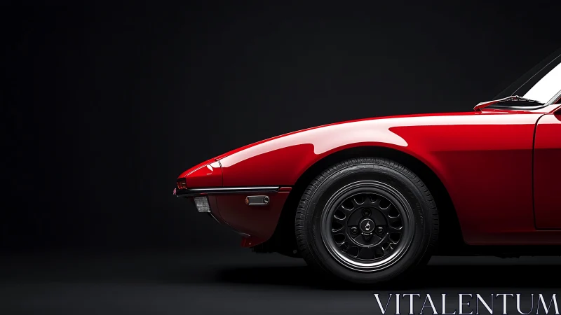 Red classic sports car nose isolated against black background