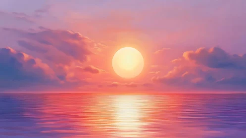 Radiant pastel sunset gently glows above a calm reflective sea