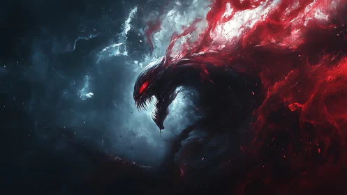 Cosmic demonic serpent emerges from turbulent nebula vortex