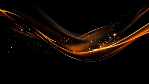 Golden Light Waves on Black Background.