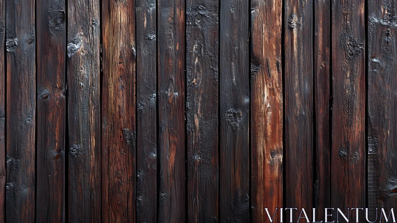 Charred vertical timber cladding with rich carbonized grain.
