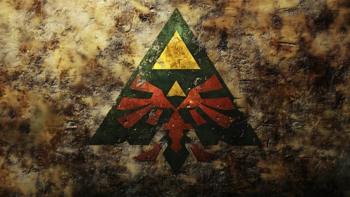 Weathered golden crest over worn stone, humming with myth.