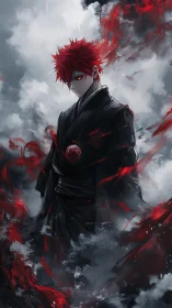 Crimson eyed warrior commands swirling red storm energy