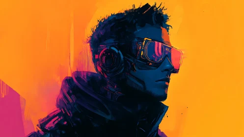 Neon soaked dreamer gazing ahead in bold electric colors.