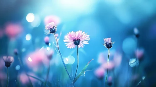 Pink daisies with selective focus and bokeh background