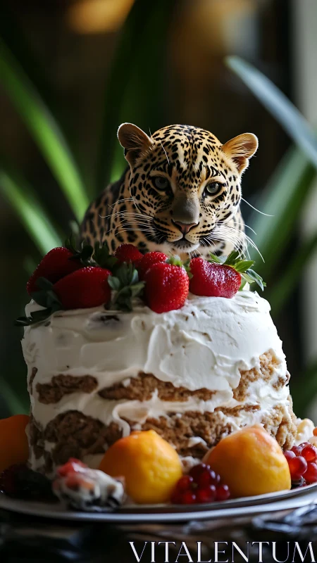 Whimsical Leopard Crowned Above a Delightful Layered Cake Creation