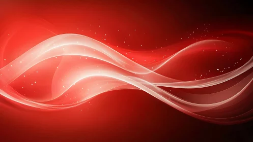 Red background with white flowing abstract wave lines.