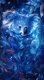 Dreamy sapphire koala wrapped in swirling starlit petals.